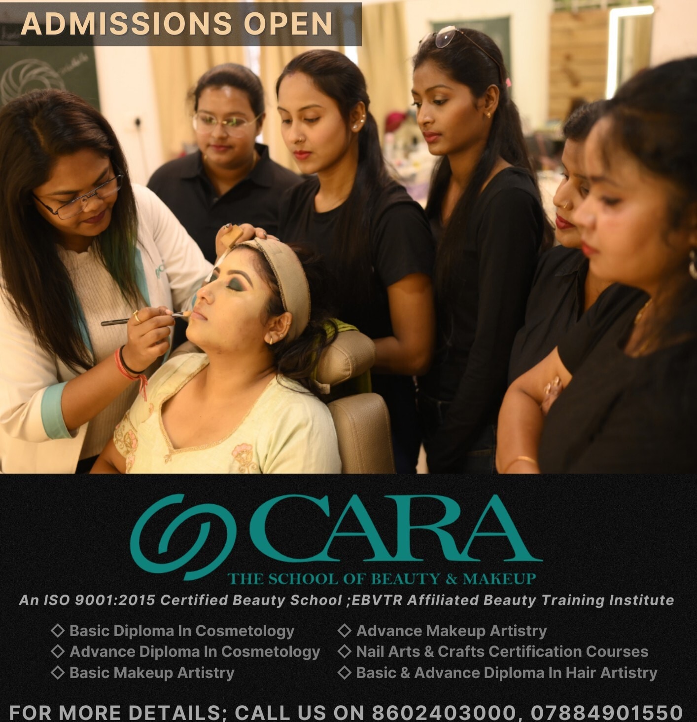 Makeup academy students in training session